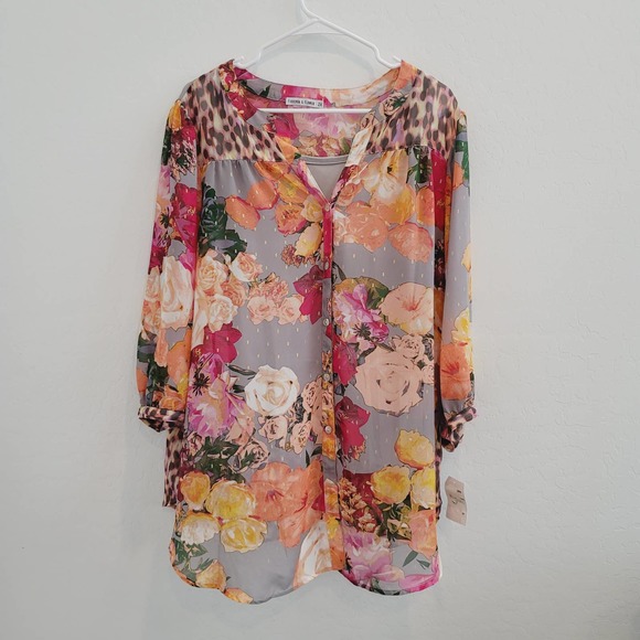 NWT Figueroa & Flower Floral & Animal Print 3/4 Sleeve Blouse Women's Size 2X - Picture 3 of 12